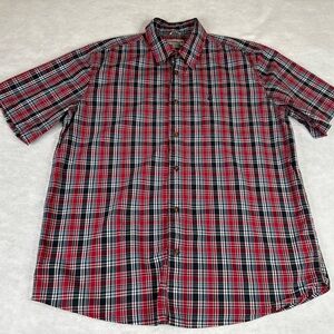 Carhartt Shirt Mens XL Red Navy Plaid Woven Relaxed Fit Button-Down Short Sleeve